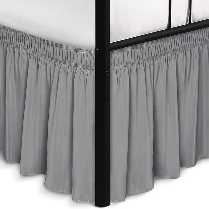 Enhanced Biscaynebay Wrap Around Bed Skirts with Split Corners for King Beds 17 quot Drop Silver Grey Elastic Dust Ruffles Adjustable Easy Fit Wrinkle amp Fade Resistant Silky Luxurious Fabric Machine Washable Flexible