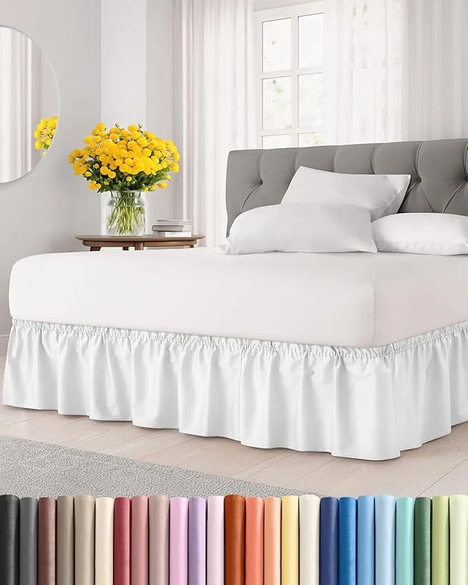 Certified Wrap Around Dust Ruffle Bed Skirt - White - for Queen Size Beds with 18 Inch Drop - Easy Fit Elastic Strap - Adjustable Pleated Bedskirt w Brushed Fabric - Wrinkle - for Women Men Kids amp Teens Carefully Designed