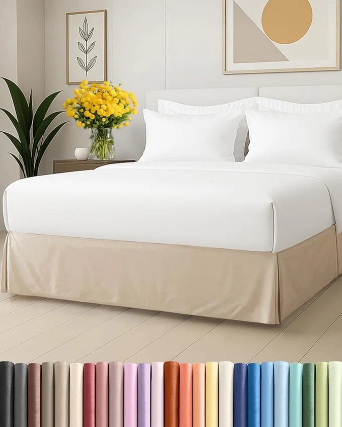 Lightweight Pleated Bed Skirt Queen Size - 3 Sided Pleated Bed Skirt Queen - Ultra-Soft Easy Fit with 12 Inch Tailored Drop - Hotel Quality Wrinkle amp Fade Resistant - for Women Men Kids amp Teens - Cream Selected