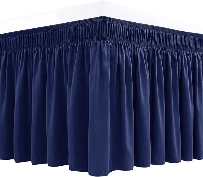 High-Grade Biscaynebay Wrap Around Bed Skirts for King amp Cal King Beds 21 quot Drop Navy Adjustable Elastic Dust Ruffles Easy Fit Wrinkle Resistant Silky Luxurious Fabric Machine Washable Elegant