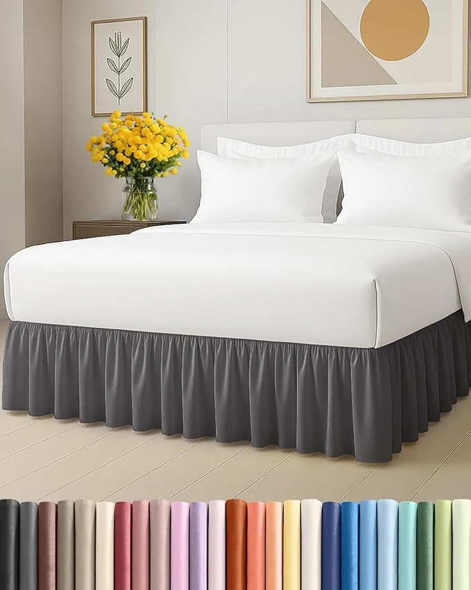 Authentic Bedskirt King Size Ruffle - 12 inch Drop Dust Ruffle Bed Skirt with Platform - Ultra-Soft Easy Fit Premium Hotel Quality - Wrinkle Fade amp Shrink Resistant - For Women Men Kids amp Teens - Dark Grey High-Grade