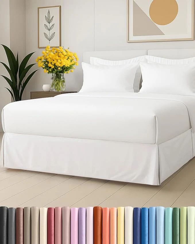 Elite Pleated Bed Skirt Full Size - 3 Sided Pleated Bed Skirt Full - Ultra-Soft Easy Fit with 18 Inch Tailored Drop - Hotel Quality Wrinkle amp Fade Resistant - for Women Men Kids amp Teens - White Minimalist