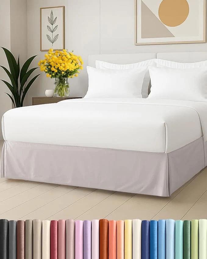 Solid Pleated Bed Skirt Queen Size - 3 Sided Pleated Bed Skirt Queen - Ultra-Soft Easy Fit with 15 Inch Tailored Drop - Hotel Quality Wrinkle amp Fade Resistant - For Women Men Kids and Teens - Light Grey Casual