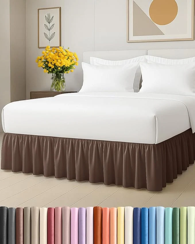 High-Grade Bedskirt Queen Size Ruffle - 12 inch Drop Dust Ruffle Bed Skirt with Platform - Ultra-Soft Easy Fit Premium Hotel Quality - Wrinkle Fade amp Shrink Resistant - for Women Men Kids and Teens - Brown High-End