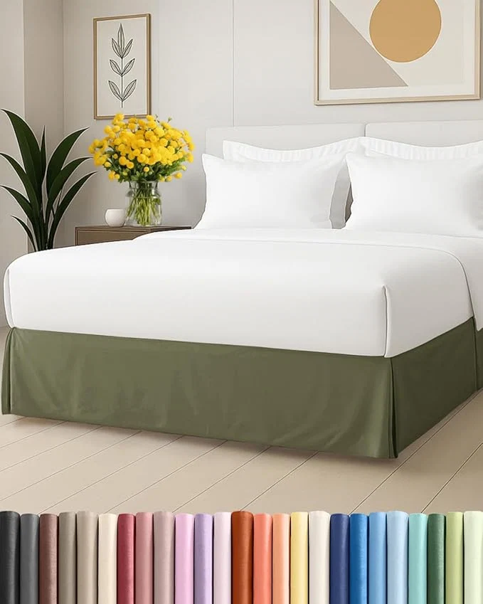 High-Grade Pleated Bed Skirt Queen Size - 3 Sided Pleated Bed Skirt Queen - Ultra-Soft Easy Fit with 15 Inch Tailored Drop - Hotel Quality Wrinkle amp Fade Resistant - For Women Men Kids and Teens - Sage Green