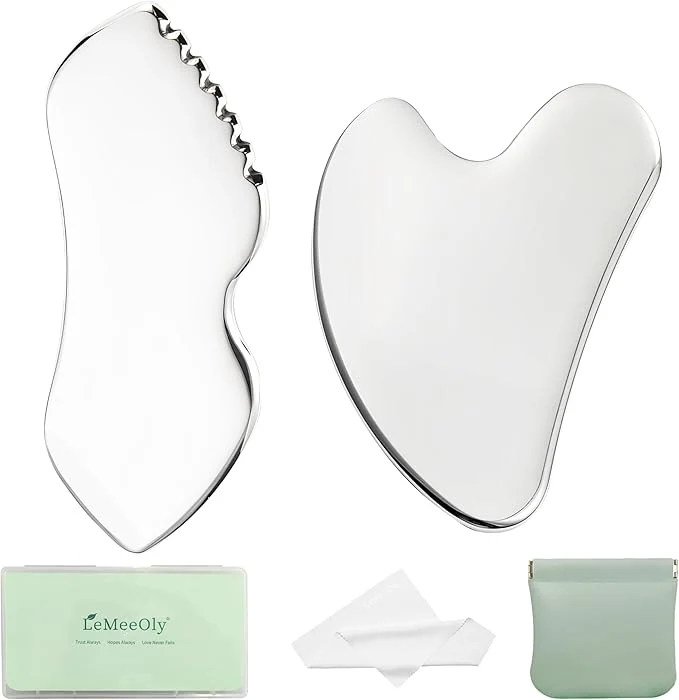Safe LeMeeOly 2Pcs Gua Sha Facial Tools Stainless Steel Detailer GuaSha Set Carefully Designed