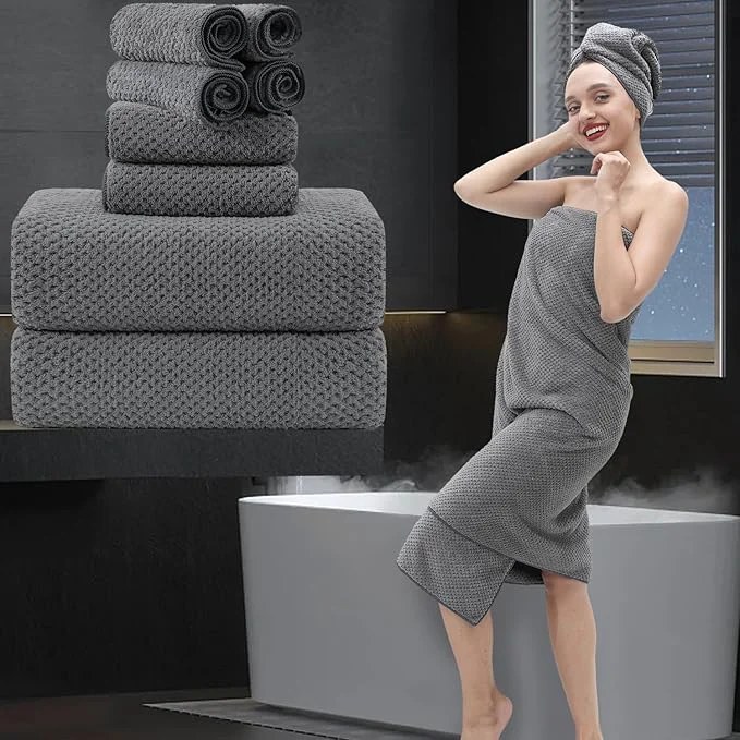 Fast 8 Piece Bathroom Towel Set Dark Gray 2 Oversized Large Bath Towels Sheet Clean