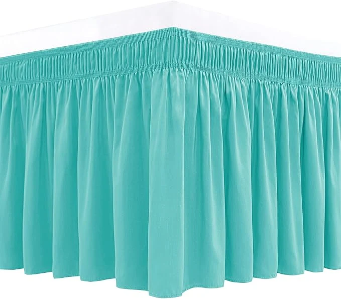 Outstanding Biscaynebay Wrap Around Bed Skirts for Queen Beds 19 quot Long Drop Aqua Adjustable Elastic Dust Ruffles Easy Fit Wrinkle Resistant Silky Luxurious Fabric Machine Washable Versatile