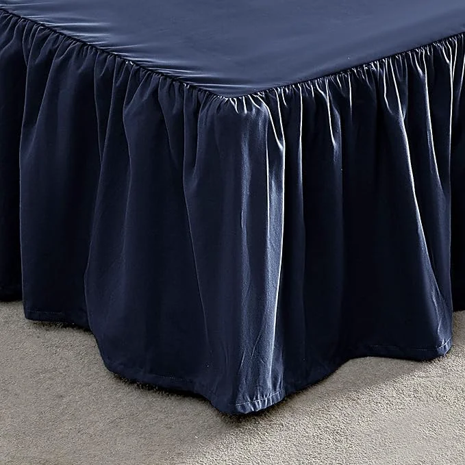 Reusable SLEEP ZONE Ruffled Bed Skirts Twin Size Anti-Static Bedskirt Dust Ruffles with 15 inches Tailored Drop Easy Fit Fade Resistant Navy Blue Twin Smart