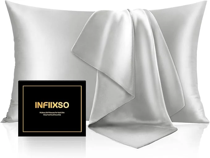 Genuine INFIIXSO Mulberry Silk Pillow Cases King Size Set of 2 Silk Pillowcase with Hidden Zipper 20 quot x36 quot Smooth and Soft Pillow Case for Hair and Skin Light Grey 2 Pack Artisan
