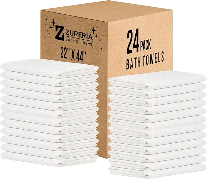 Sustainable ZUPERIA White Bath Towels Bulk 24 Pack Dependable