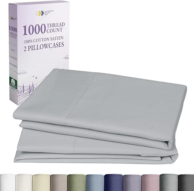 Expertly Made California Design Den Pillow Cases Standard Size Set of 2-1000 Thread Count Sateen Soft amp Thick Cotton Standard Queen Size Pillow Case Set Durable - Light Grey Genuine