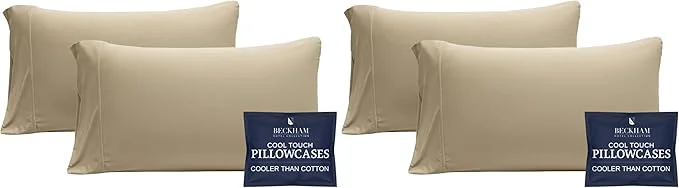 Exceptional Beckham Hotel Collection Cooling Pillowcases for Hot Sleepers Standard Queen Cool Touch Pillow Cases Sand 4 Pieces Practical