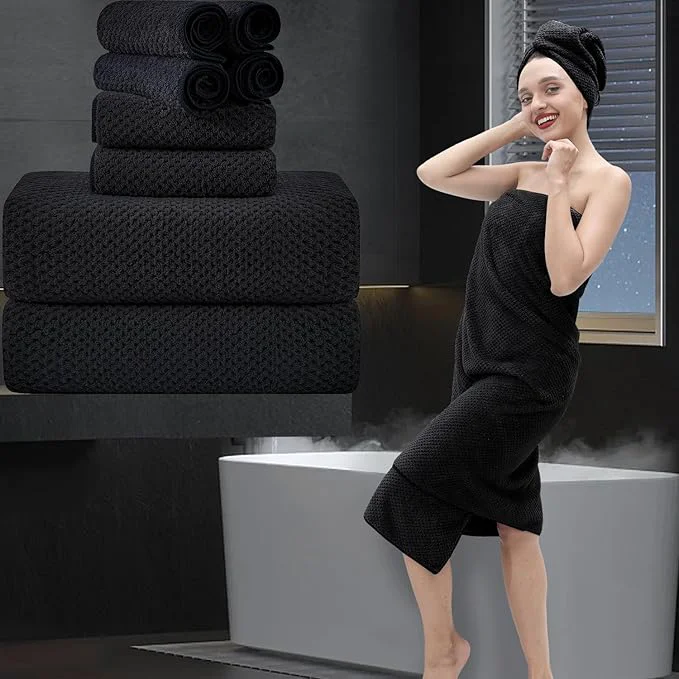 Proven 8 Piece Bathroom Towel Set Black 2 Oversized Large Bath Towels Sheet 2 Hand Unique