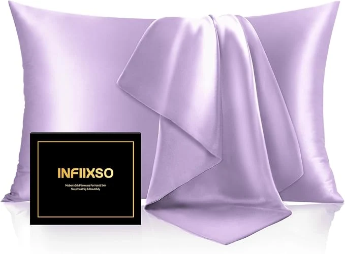 Elegant INFIIXSO Silk Pillow Cases 2 Pack Standard Size Ultra Smooth amp Soft Mulberry Silk Pillow Case for Hair and Skin Breathable Cooling Silk Pillowcase with Hidden Zipper Lavender 20x26 Inches Green