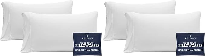 User-Friendly Beckham Hotel Collection Cooling Pillowcases for Hot Sleepers Standard Queen Cool Touch Pillow Cases White 4 Pieces Enhanced