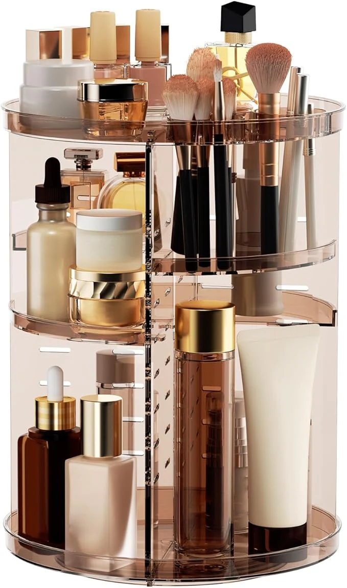 Genuine Rotating Makeup Organizer Countertop DIY Adjustable Trays Spinning Skincare Official
