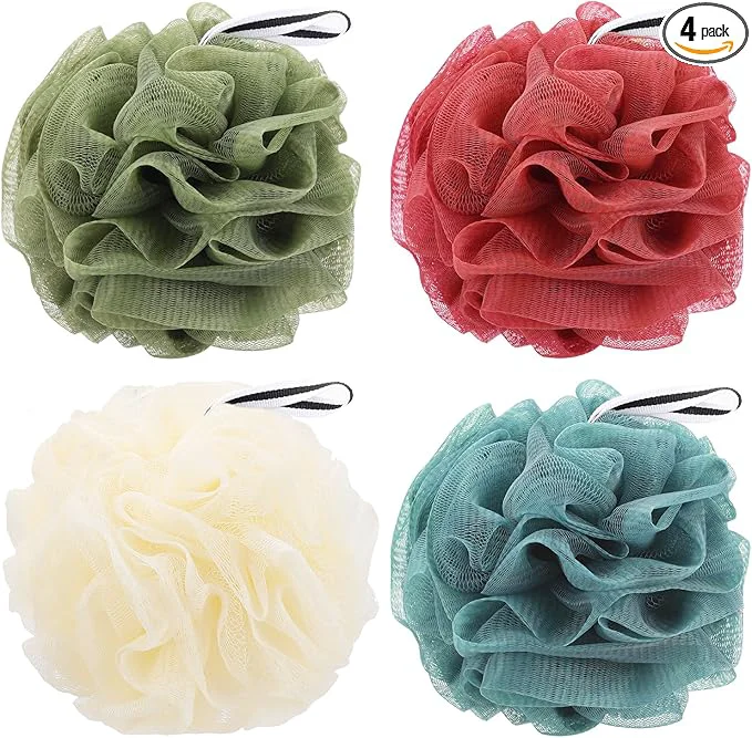 Luxury 4 Pack Bath Sponge Bath Shower Loofahs Mesh Pouf Sponge Body Scrubber Excellent