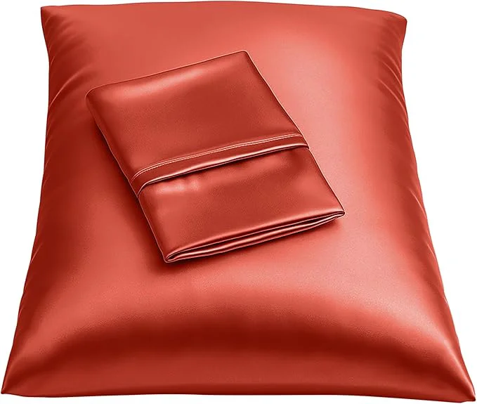Reusable BLISSFORD Satin Pillowcase with Zipper for Hair and Skin Care Feels Soft and Cool Like a Silk Pillowcase Satin Pillow Cases 2 Pack Slik Pillow Cover Rust - King Size Set of 2 Versatile