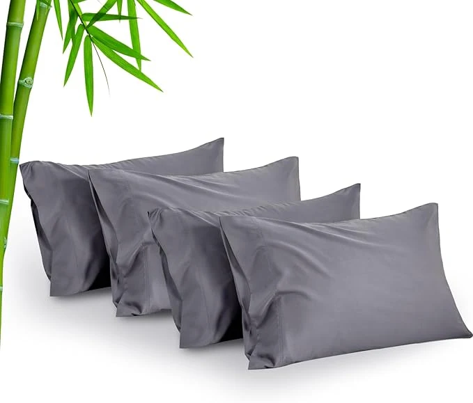 BEDELITE Cooling Pillow Cases for Hot Sleepers amp Night Sweats Rayon Derived from Bamboo Grey Pillow Cases Queen Size Set of 4 Breathable and Silky Soft Envelope Pillowcases 20 quot x30 quot Durable