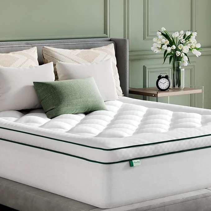 Authentic Novilla Queen Mattress Topper Soft Pillow Top for Dorm Bed Breathable Quilted Mattress Pad Cover with Deep Pocket Down Fill Machine Washable Back to School Essentials Exclusive