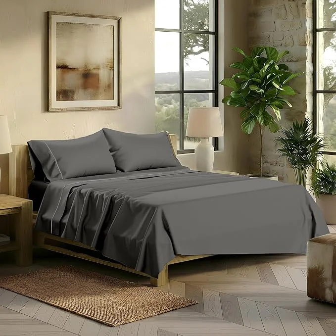 Crafted TEXAS LINEN CO. Egyptian Cotton Sheets California King - 2000 Series Luxury Cal King Sheet Set Soft amp Cooling Sateen Weave 17 Extra Deep Pocket Hotel Collection Sheets 4 Pc Dark Grey Carefully Designed