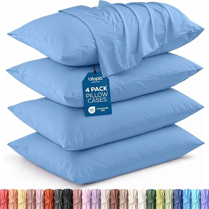 Convenient Utopia Bedding Standard Pillowcases - 4 Pack - Envelope Closure - Soft Brushed Microfiber Fabric - Shrinkage and Fade Resistant Pillow Covers Standard Size 20 X 26 Inches Standard Dutch Blue Dependable