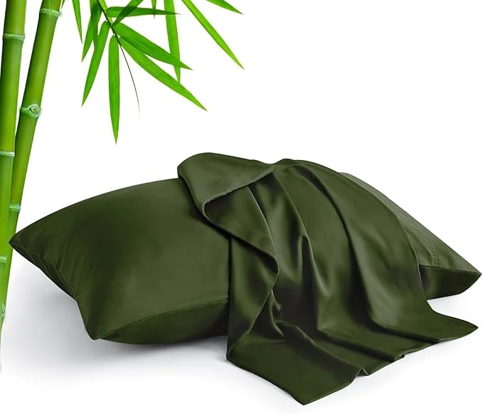 Selected BEDELITE Standard Pillow Cases Set of 2 Rayon Derived from Bamboo Cooling Pillow Cases for Hot Sleepers amp Night Sweats Breathable Silky Soft Envelope Pillowcases Olive Green 20 quot x26 quot