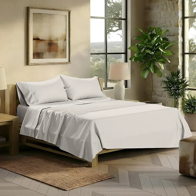 Lightweight TEXAS LINEN CO. Egyptian Cotton Sheets Queen Size - 2000 Series Luxury Queen Bed Sheet Set Silky Soft Cooling Sateen Weave 17 Extra Deep Pocket Hotel Collection Sheets 4 Pc Light Grey Advanced