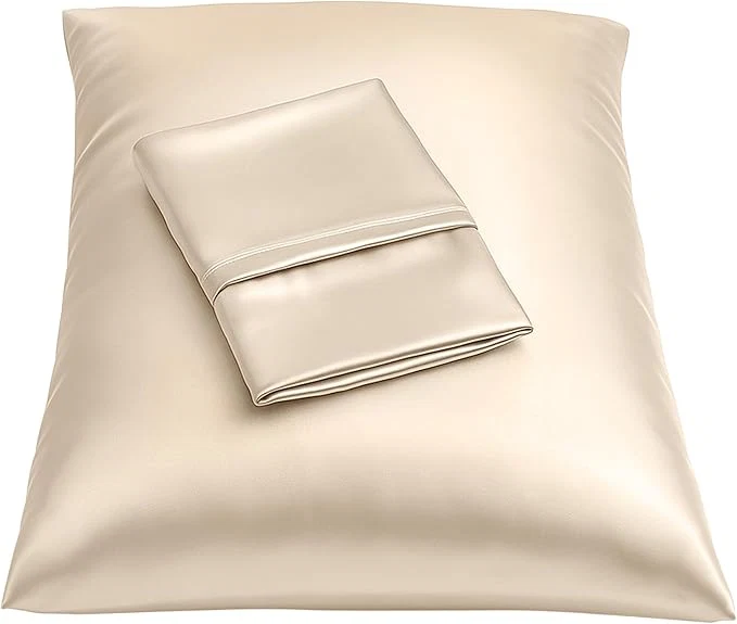 Sustainable BLISSFORD Satin Pillowcase with Zipper for Hair and Skin Care Feels Soft and Cool Like a Silk Pillowcase Satin Pillow Cases 2 Pack Slik Pillow Cover Light Beige - Queen Size Set of 2 Certified