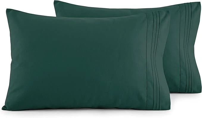 Environmentally Friendly Elegant Comfort Luxury Ultra-Soft 2-Piece Pillowcase Set - 1500 Premium Hotel Quality Microfiber Double Brushed - Wrinkle Resistant Standard Queen Hunter Green High-Performance