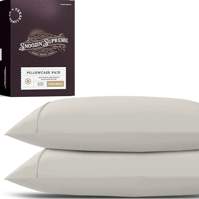 Unique TEXAS LINEN CO. Egyptian Cotton Pillowcases King Size - 2000 Series Luxury Cotton Pillow Case Set of 2 Soft amp Breathable Envelope Closure Hotel Quality Pillowcase 21 x 41 Light Grey Reusable