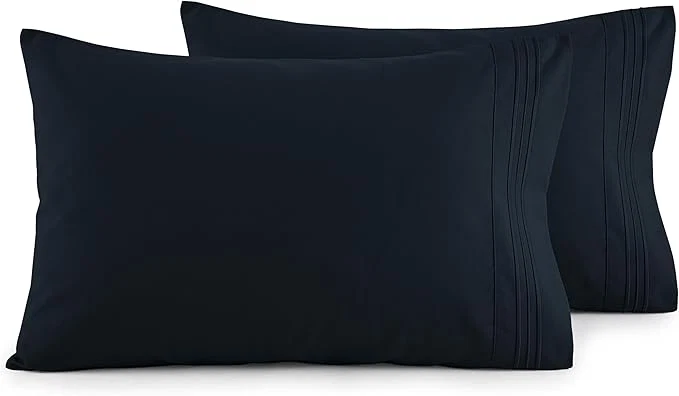 Functional Elegant Comfort Luxury Ultra-Soft 2-Piece Pillowcase Set - 1500 Premium Hotel Quality Microfiber Double Brushed - Wrinkle Resistant Standard Queen Black Exceptional