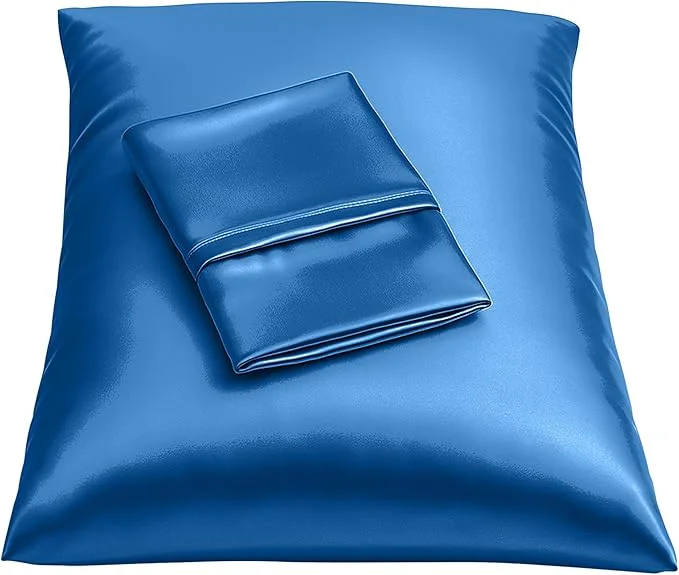 Safe BLISSFORD Royal Blue Satin Pillowcase with Zipper for Hair and Skin Care Feels Soft and Cool Like a Silk Pillowcase Satin Pillow Cases 2 Pack Slik Pillow Cover Queen Size - Set of 2 World-Class