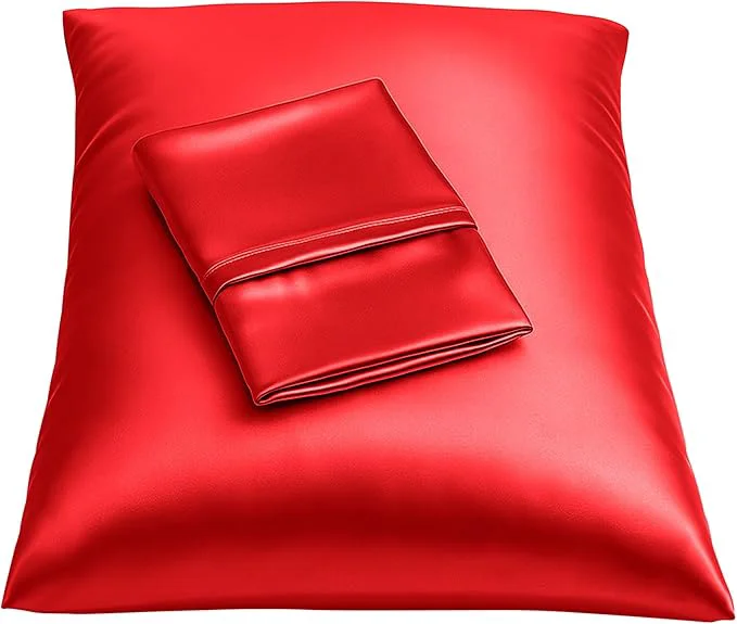 Fashionable BLISSFORD Satin Pillowcase with Zipper for Hair and Skin Care Feels Soft and Cool Like a Silk Pillowcase Red Satin Pillow Cases Set of 2 Slik Pillow Cover King Size - 2 Pack Flexible