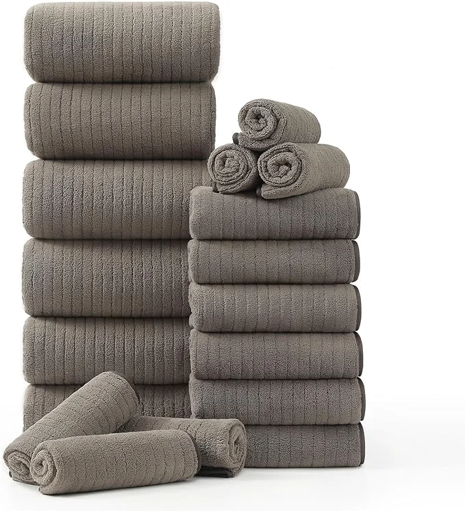 Enhanced 18 Piece Family Bath Towel Set Include 6 Bath Towels 6 Hand Towels and 6 Fine Crafted