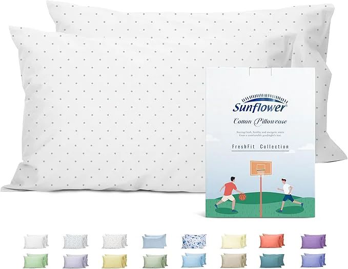 Excellent Sunflower King Pillowcases Set of 2 Cotton King Size Pillow Cases 2 20×40 inches Powder Dots Soft and Breathable World-Class