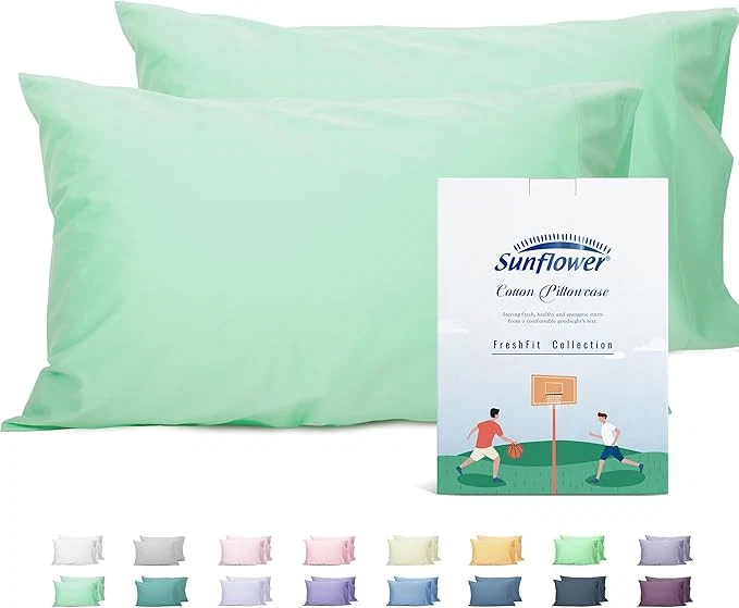 Exclusive Sunflower King Pillowcases Set of 2 Cotton King Pillow Cases 2 20×40 inches Zephyr Green Soft and Breathable Solid