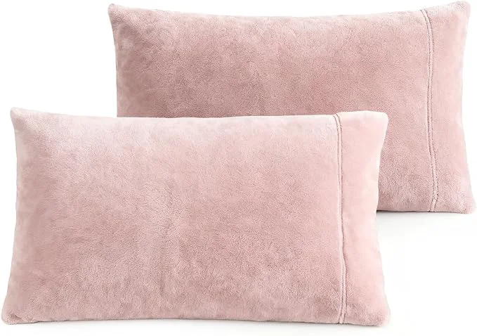 Proven Velvet King Size Pillowcases of 2 Pack Ultra Soft Breathable Pillow Cases with Flap Closure for Bed Luxury Fuzzy Warm Flannel Velvet Pillow Covers No Insert King 20x40 Inches Light Mauve Fast