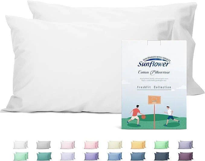 Recyclable Sunflower Queen Pillowcases Set of 2 Cotton Queen Pillow Cases 2 20×30 inches Bright White Soft and Breathable Sustainable
