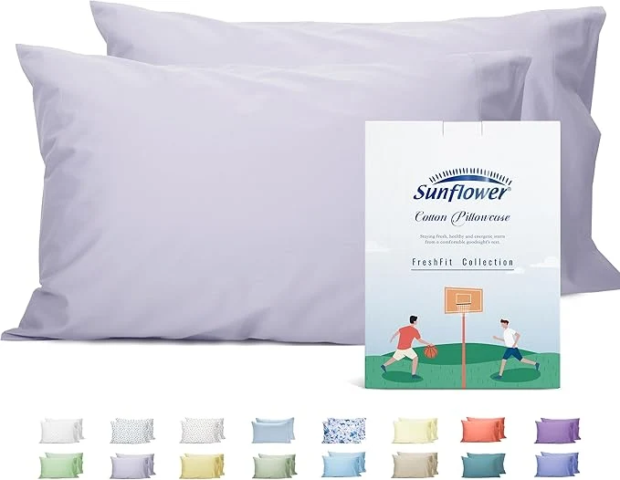 Smart Sunflower Queen Pillowcases Set of 2 Cotton Queen Size Pillow Cases 2 20×30 inches Light Purple Soft and Breathable Excellent