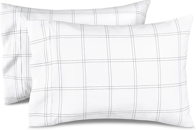 Carefully Designed Bare Home Microfiber Pillow Cases - Standard Queen Size Set of 2 - Cooling Pillowcases - Double Brushed - Pillowcases 2 Pack - Easy Care Standard Modern Plaid - White Grey Reliable