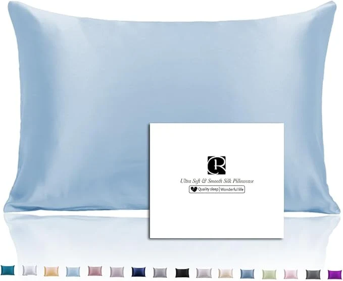 Enhanced Ravmix Silk Pillow Cases with Zipper 21momme Mulberry Silk Pillowcase for Hair Skin Health Soft Smooth Breathable Cool Pillow Cover for Beauty Sleep with Gift Box 1PC Queen 20 quot x30 quot Light Blue High-Performance