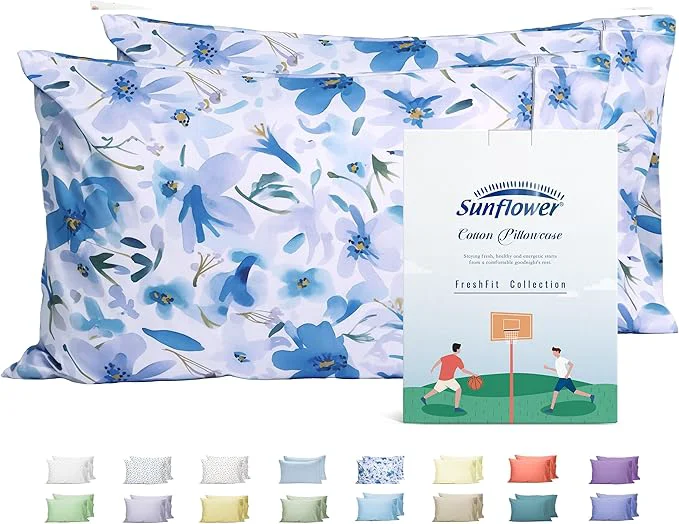 Trusted sunflower King Pillowcases Set of 2 Cotton King Size Pillow Cases 2 20×40 inches Blue Bloom Soft and Breathable Quality