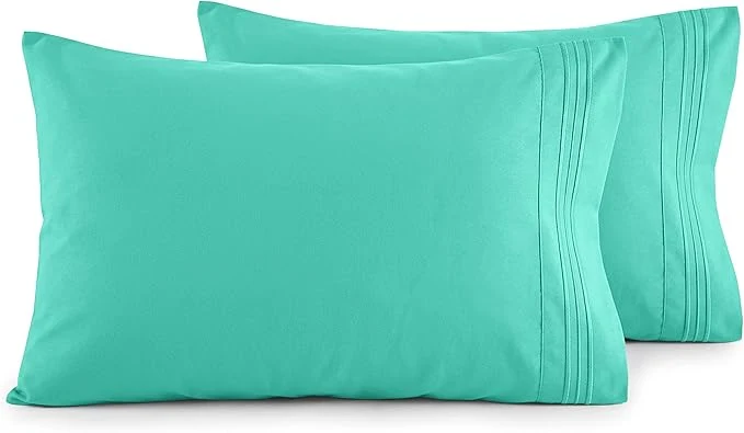 Natural Elegant Comfort Luxury Ultra-Soft 2-Piece Pillowcase Set - 1500 Premium Hotel Quality Microfiber Double Brushed - Wrinkle Resistant King Size Paradise Teal Reusable