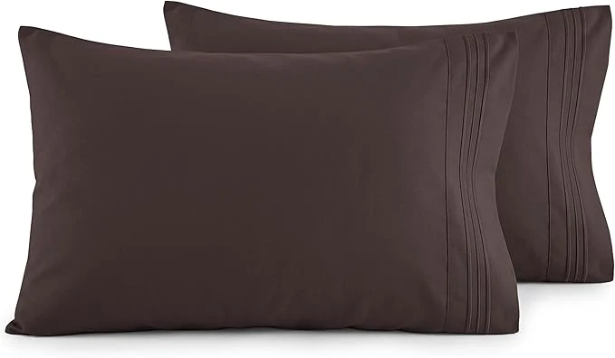 Environmentally Friendly Elegant Comfort Luxury Ultra-Soft 2-Piece Pillowcase Set - 1500 Premium Hotel Quality Microfiber Double Brushed - Wrinkle Resistant King Size Chocolate Brown Solid