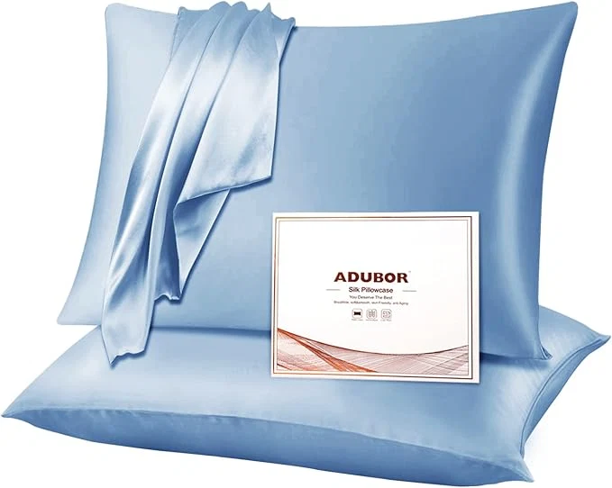 Lightweight Adubor Silk Pillowcase 2 Pack for Hair and Skin with Hidden Zipper Both Sides 23 Momme Silk Pillow Case Gray Blue Standard 20 39 39 x26 39 39 Certified