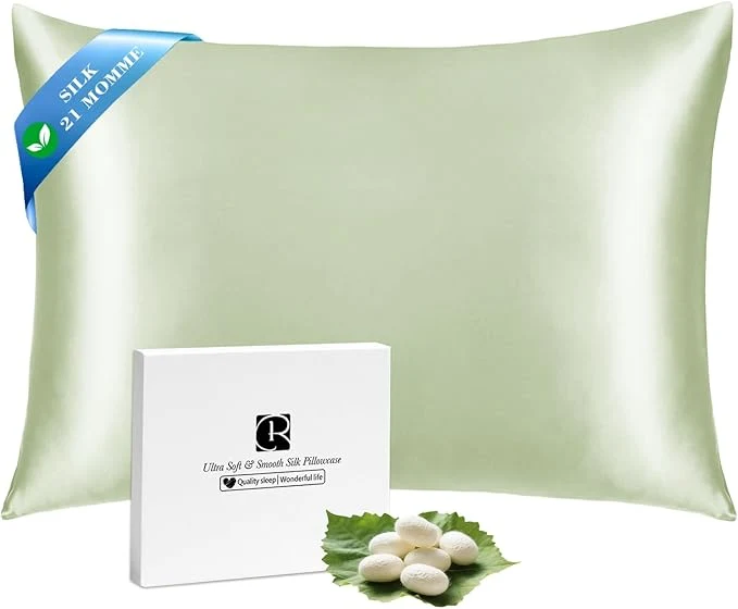 Outstanding Ravmix Silk Pillow Cases with Zipper 21momme Mulberry Silk Pillowcase for Hair Skin Health Soft Smooth Breathable Cool Pillow Cover for Beauty Sleep with Gift Box 1PC King 20 quot x36 quot Bean Green Official