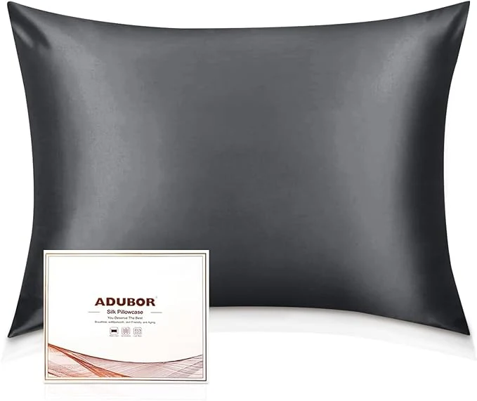 Functional Adubor Mulberry Silk Pillowcase 2 Pack Pillow Cases for Hair and Skin with Hidden Zipper Both Side 23 Momme Silk 900 Thread Count 20x26 inches Standard Size Space Grey Expertly Made