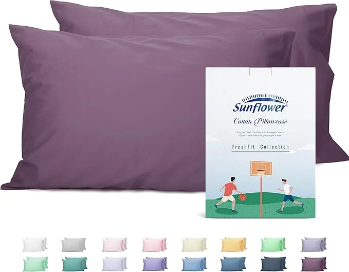 Next-Generation Sunflower Queen Pillowcases Set of 2 Cotton Queen Size Pillow Cases 2 20×30 inches Dark Purple Soft and Breathable Enhanced